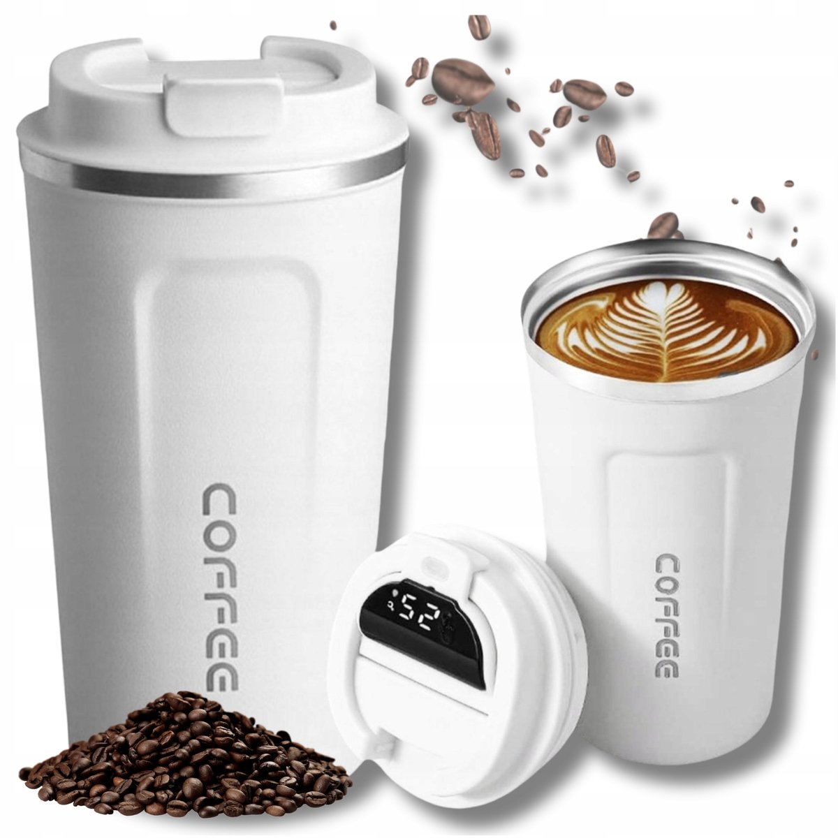 Thermische Mok met LED Display - 500ml - RVS - Lekvrij - Beige