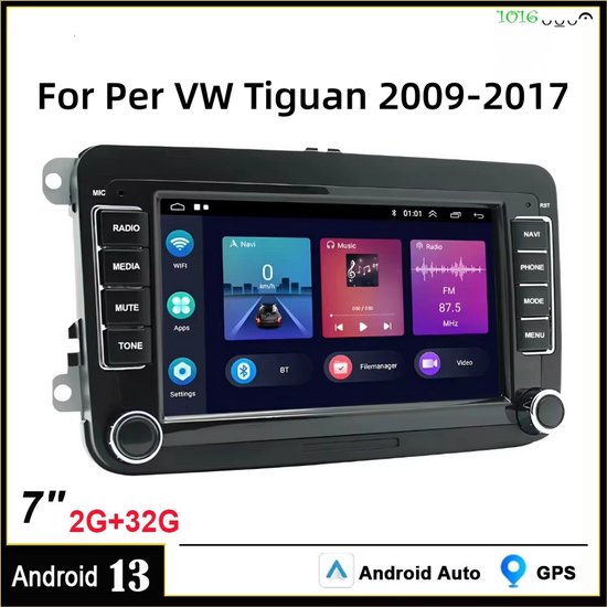 7inch Android 13 Autoradio for per VW Tiguan 2009-2017 (Typ 5N) | 2+32G GPS Navigation, Piattaforma PQ35, CarPlay Wireless & Telecamera di Retromarcia