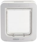 Witte microchip kattenluik, merk SureFlap, met transparant klapdeurtje.