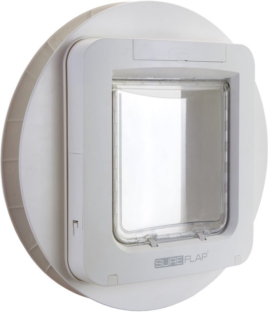Wit huisdierluik van SureFlap met een transparante klep.