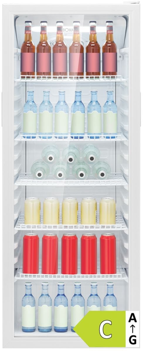Bomann KSG 7292 – Glasdeur koelkast – Horeca Koelkast – 143 cm hoog – 236 Liter – drankkoelkast – wit – Energieklasse C