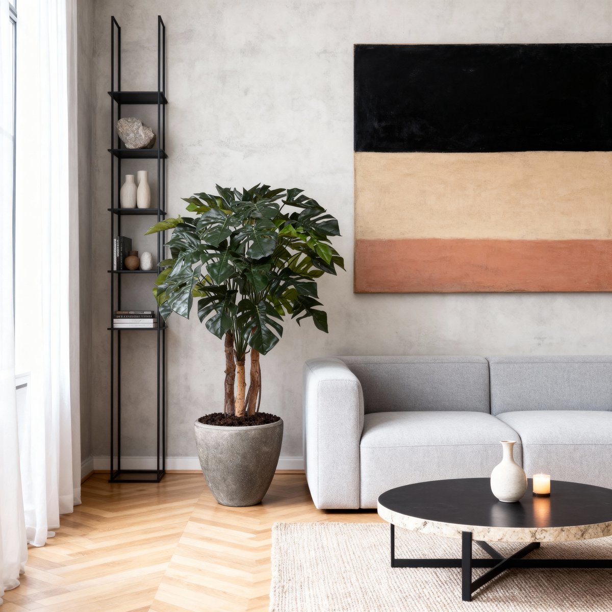 maxifleur Kunstplanten Monstera Kunstplant Deluxe 120cm op stam Groen