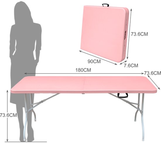 Campingtafels 180 cm - Inklapbaar Met Handgreep - Multifunctioneel - Kunststof - Roze — afbeelding 5