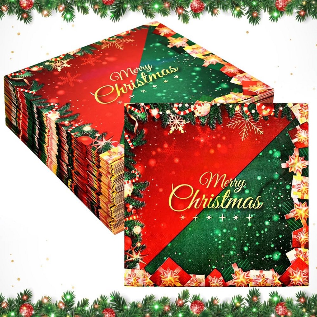 100 Stuks Feestelijke Kerstservetten van 3 Lagen Papier 33x33 cm