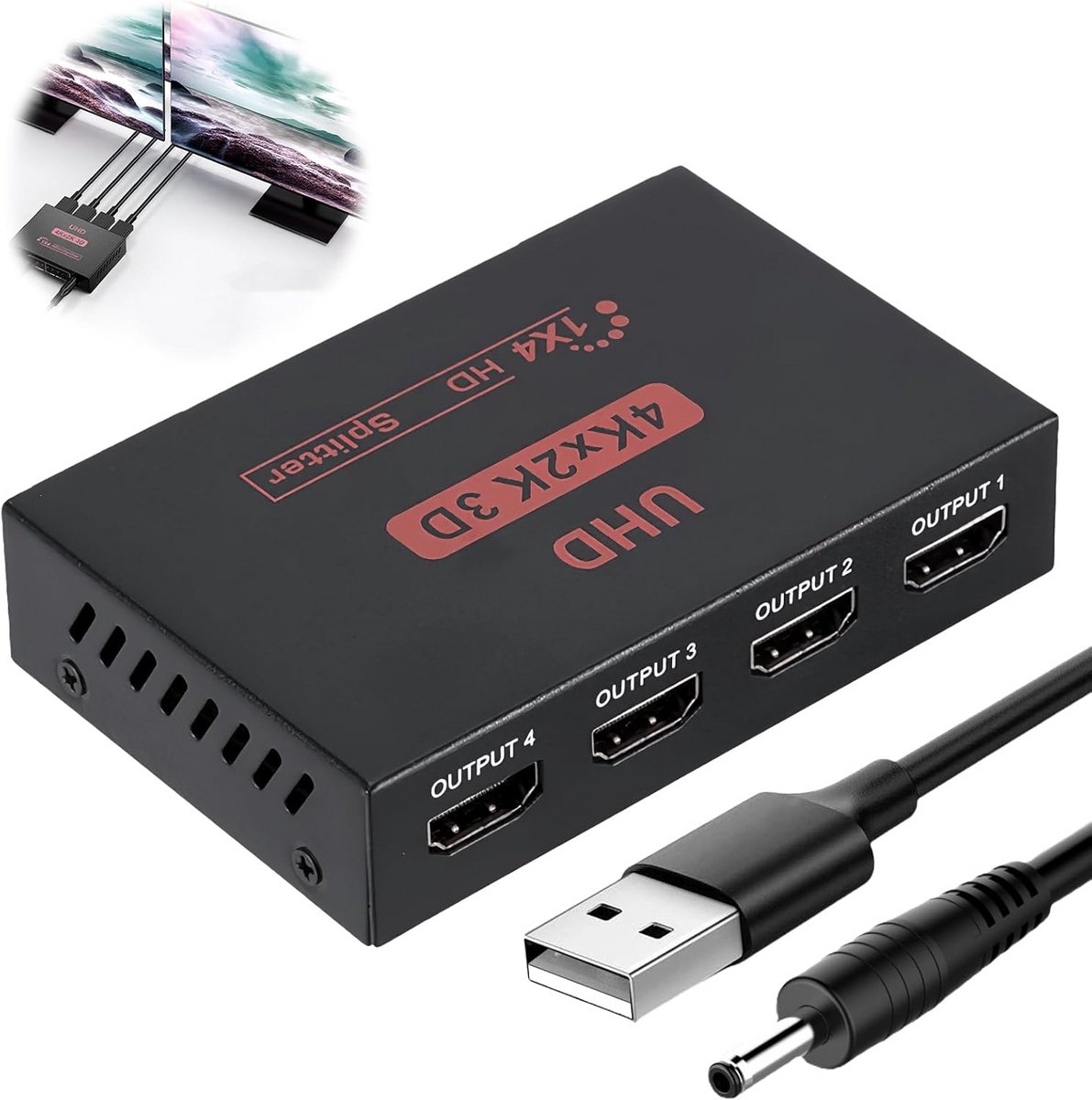 HDMI Splitter 1 naar 4 Uitgangen voor 4 Schermen en PC