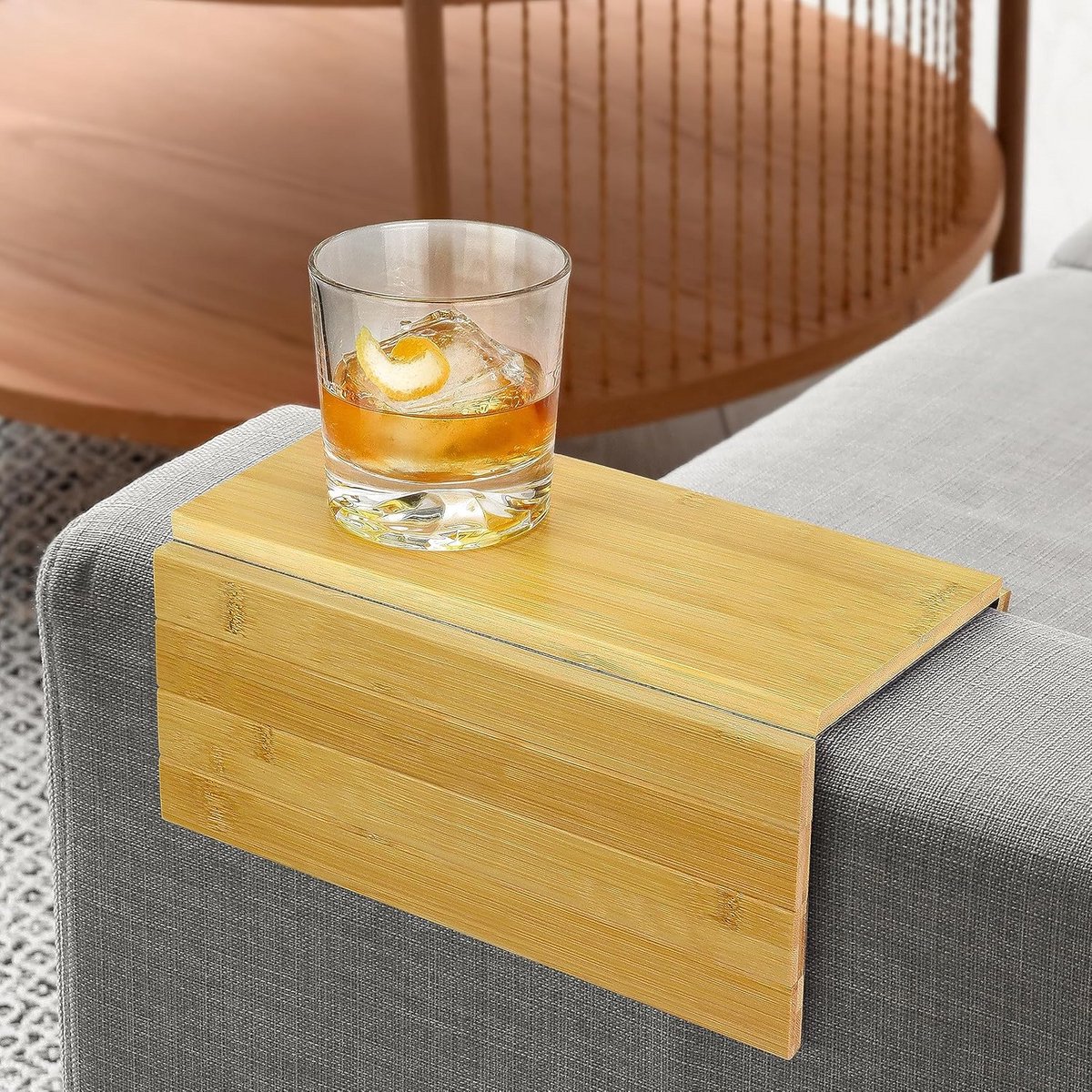 Opvouwbare Bamboe Bank Armleuning Tray voor Drankjes, Snacks en Laptop/Tablet