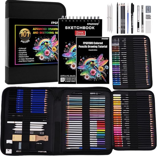 Professionele Tekenset 101 Delen: Kleur-, Grafiet-, Houtskool- en ...