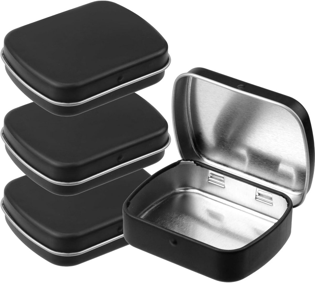 4x Set Rechthoekige Metalen Opbergblikken met Scharnierdeksel