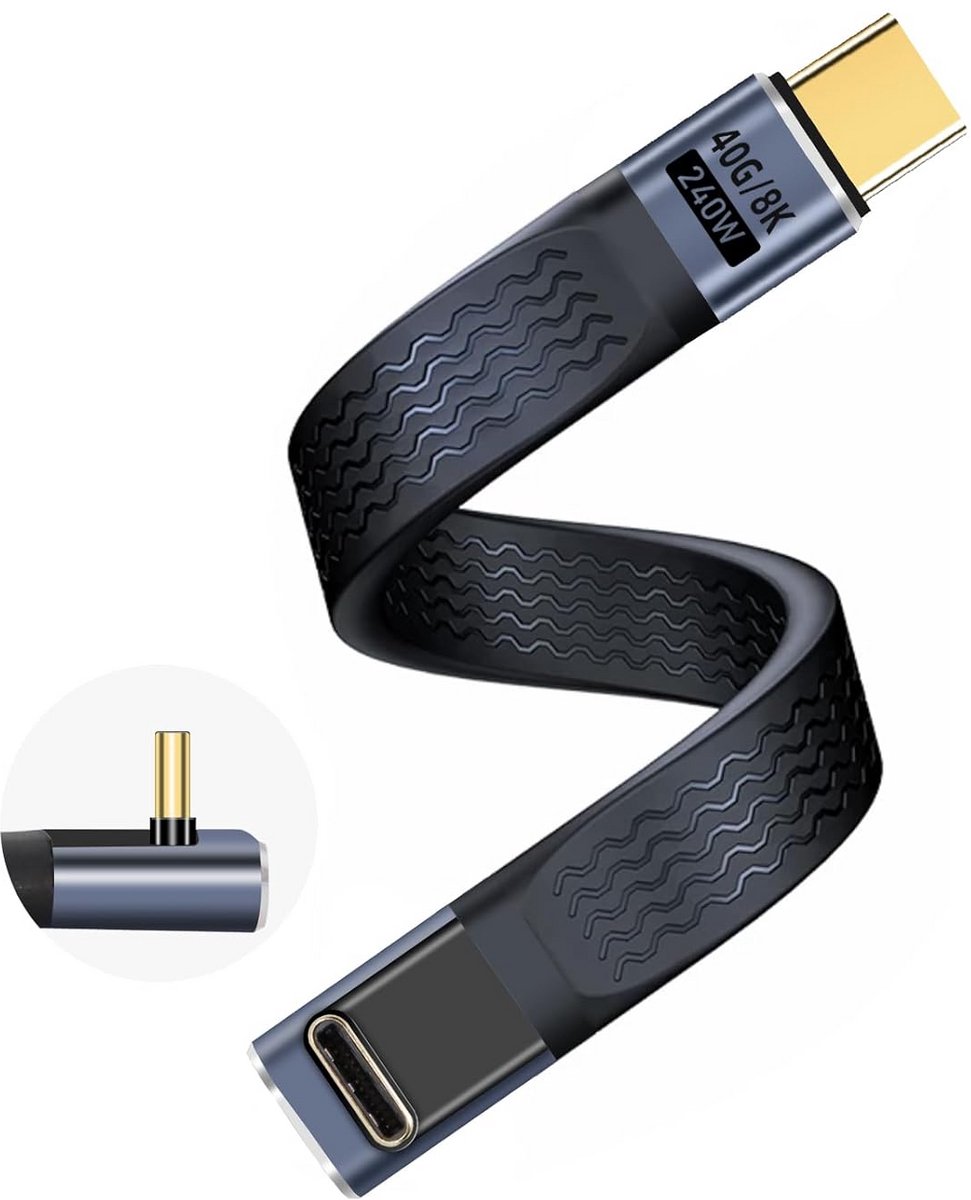 Flexibele Platte USB C Kabel 240W, USB 4.0 Type C PD Snelladen Data Kabel 40Gbps 8K