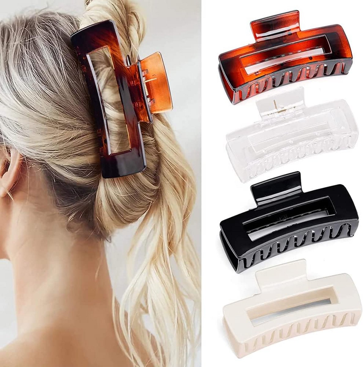 Set van 4 Grote Antislip Haarklemmen - Sterke Klauwclips voor Dik Haar