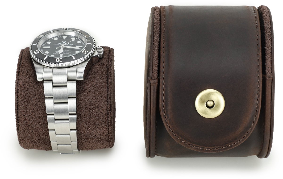 Timezone Design - Leren Watch roll voor 1 Horloges - Horloge doos - Horloge etui - Horloge reisetui - Horloge Rol
