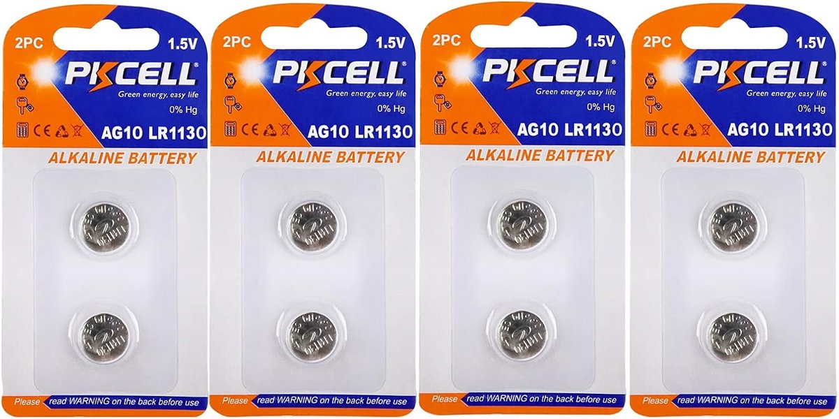Alkaline Knoopcelbatterijen AG10 LR1130 189 LR54 1,5 V 8 Stuks