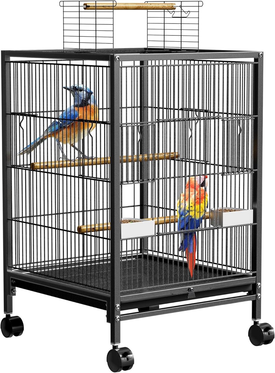 Grote Vogelkooi met Wielen en Open Dak voor Papegaaien en Parkieten