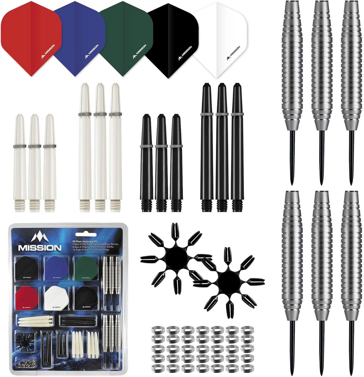 90-Delige Steeltip Dart Set Accessoires Brass Barrels Flights en Stems