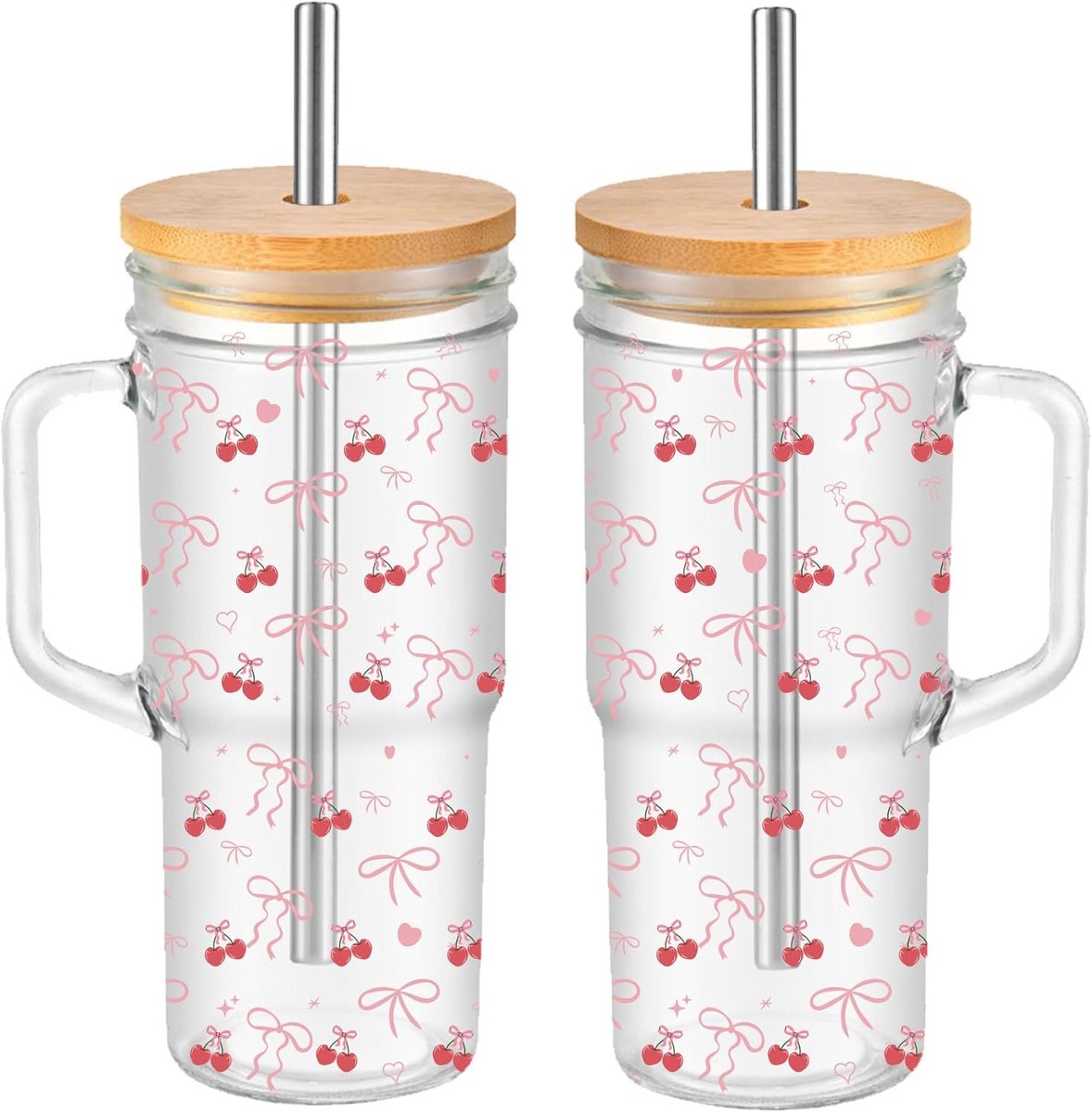 Esthetische Glazen Beker met Strik voor IJskoffie en Smoothies