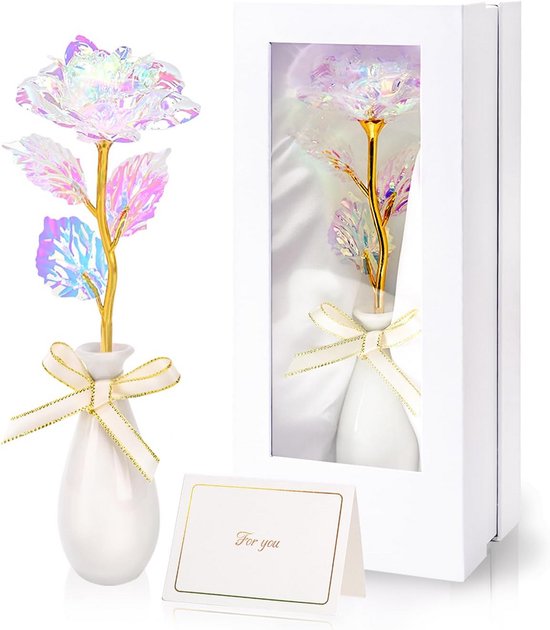 FAYODO Eeuwige roos met lichtcadeau voor vrouwen, geconserveerde