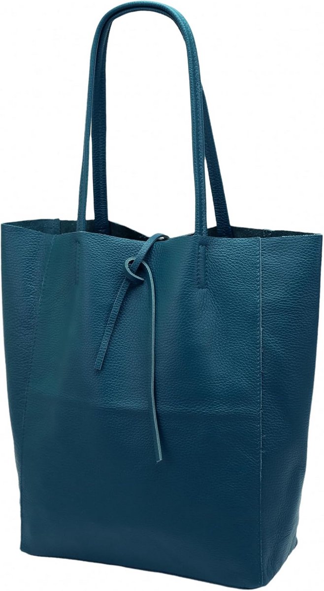 Leren Dames Shopper Rugtas met Binnenvak - Echt Koeienleer Schoudertas 37x29 cm