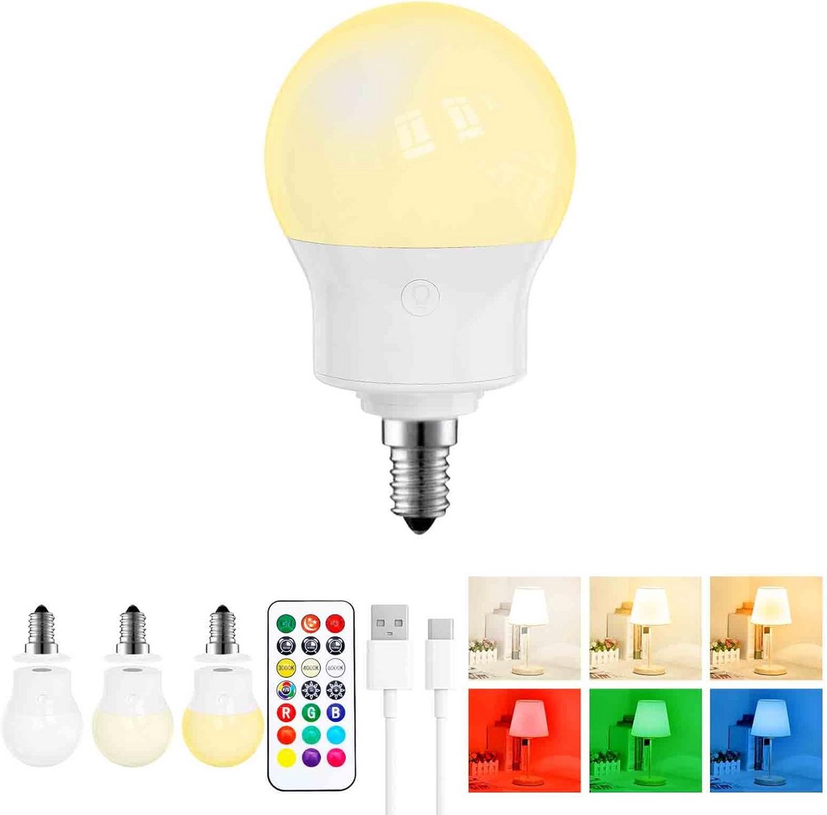 Oplaadbare LED Gloeilamp met Afstandsbediening, Magnetisch, Dimbaar en RGB