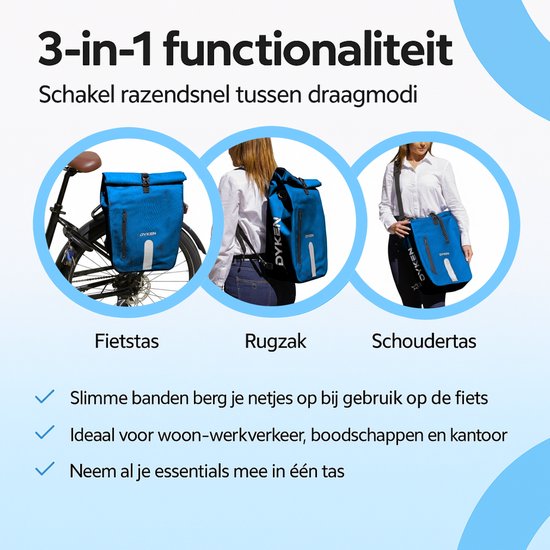 Dyken Fietstas Enkele - Waterdicht - Fietsrugzak - Schoudertas - Fietstas Enkel - 25L - Blauw van Dyken — afbeelding 3