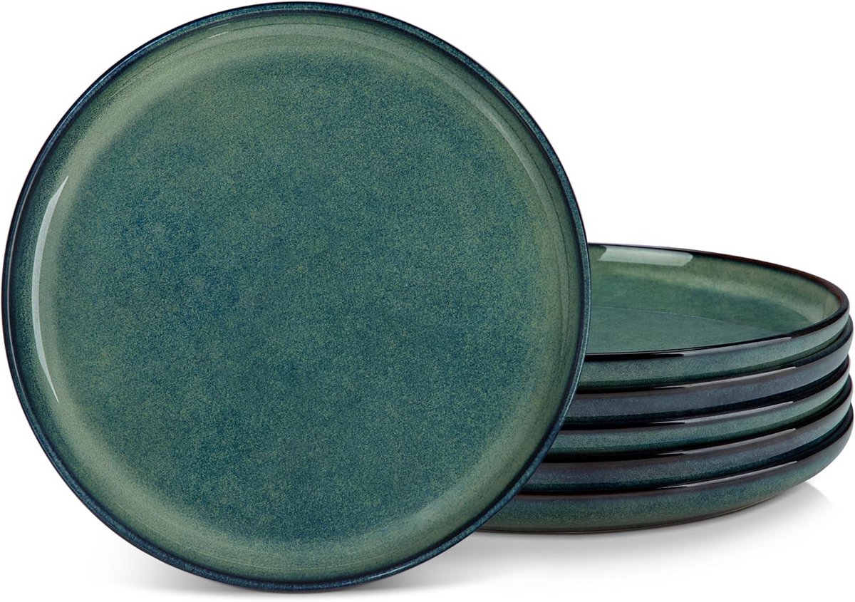 Set van 6 Dinerborden Groen Aardewerk Ø 26 cm - Vaatwasser & Magnetronbestendig - Pastaborden, Ontbijtborden