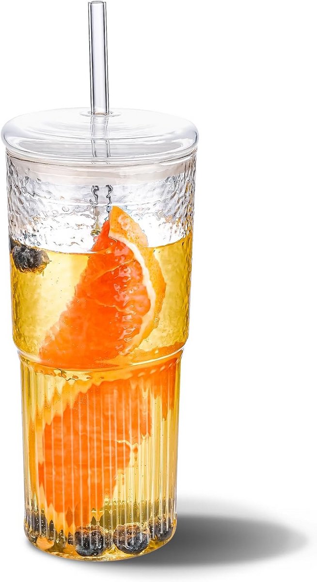 Grote Ijskoffiekop van Glas met Deksel en Rietje voor Smoothies en Koude Dranken