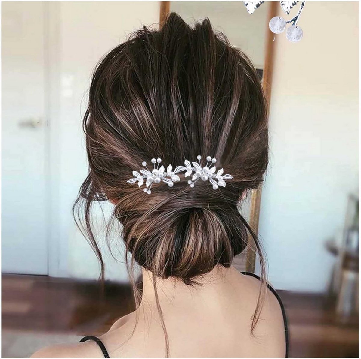 2x Luxe Kristal Bloem Haarspeldjes Zilver Bruid Haaraccessoires voor Dames en Meisjes