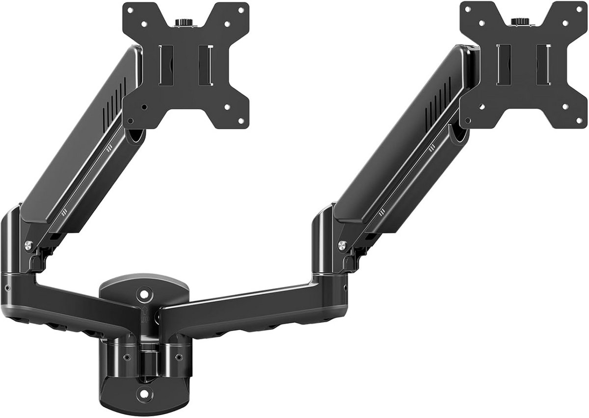 Dubbele Monitor Wandmontage Gasveer - Volledig Verstelbare Monitorarm voor 2 Schermen tot 32 Inch