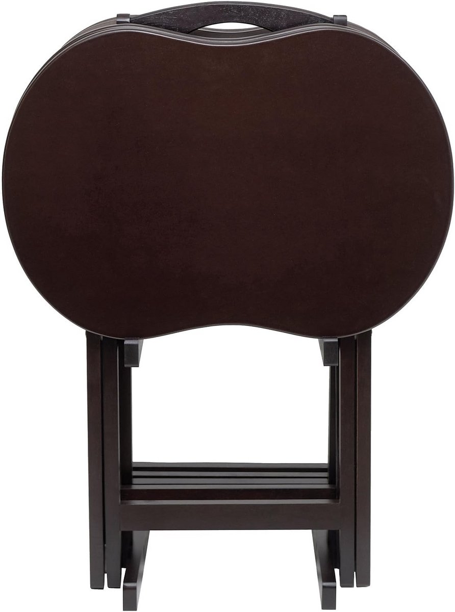 Set van 4 Houten Snacktafels met Opbergrek - Koffietafels Espresso Kleur