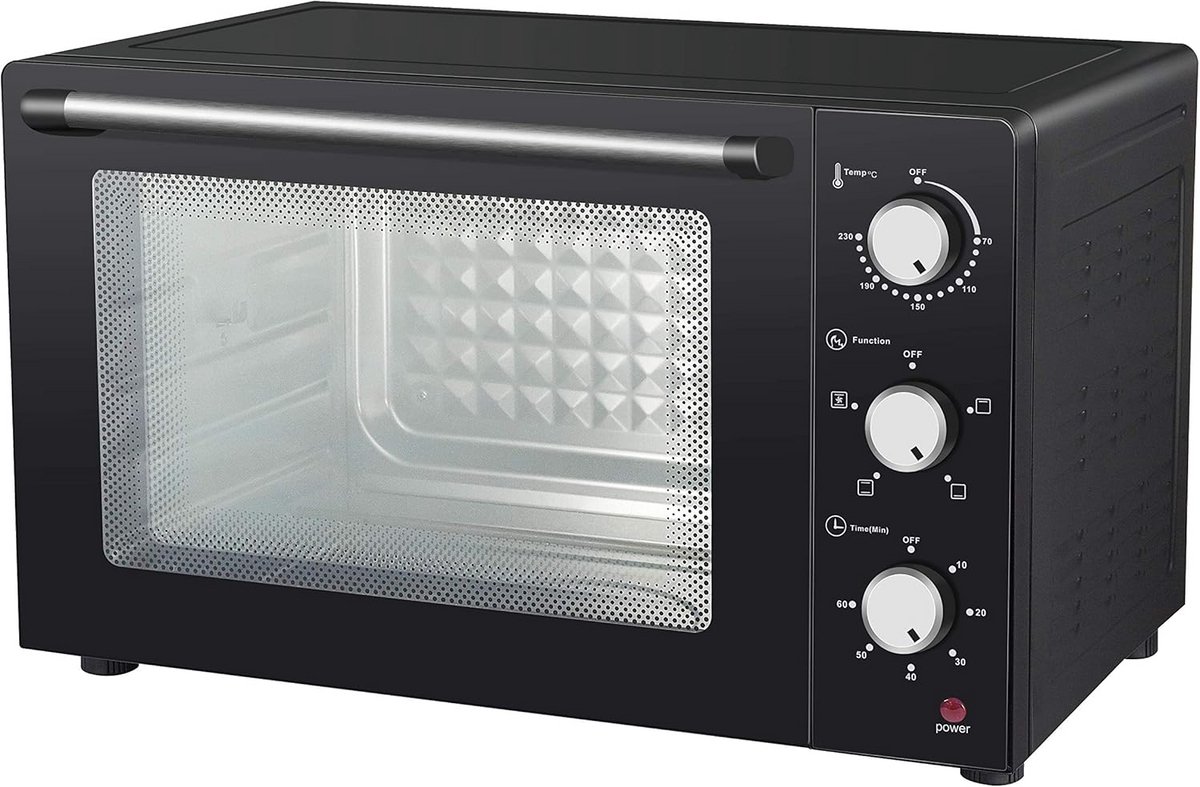 47 Liter Elektrische Mini Oven met Hetelucht, Draaispies en Dubbel Glas