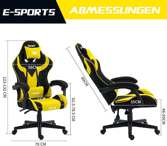 Ergonomische Gaming Stoel met Verstelbare Hoogte en Rugleuning - Geel — afbeelding 5
