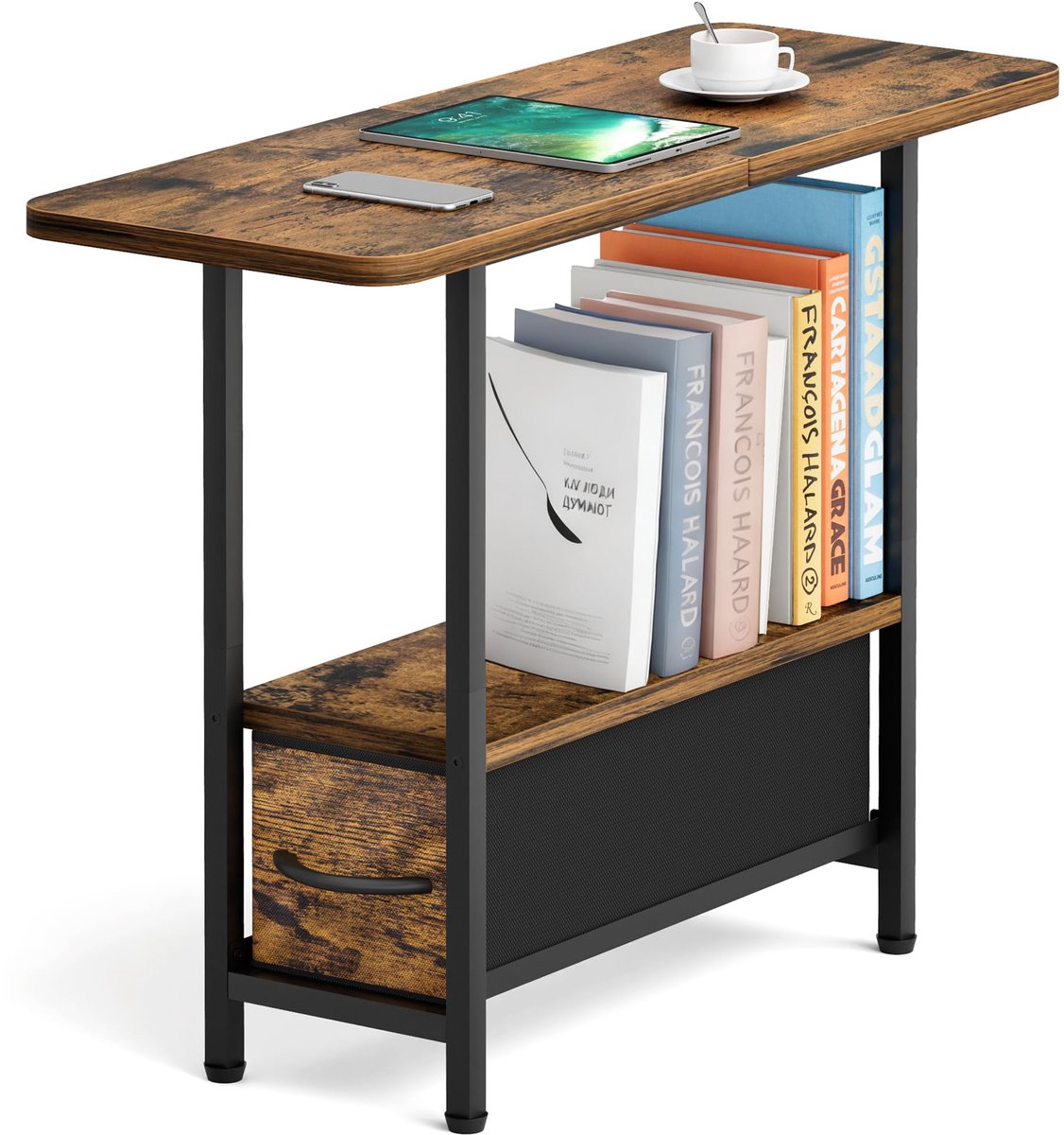 Unyqoos Compacte bijzettafel met opbergruimte voor woonkamer of slaapkamer Bruin