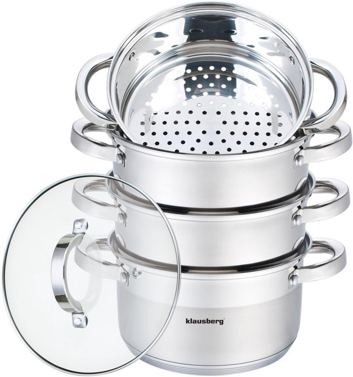Stoomkookpan Set 5 Delig Roestvrij Staal 18 cm - Inclusief Glazen Deksel