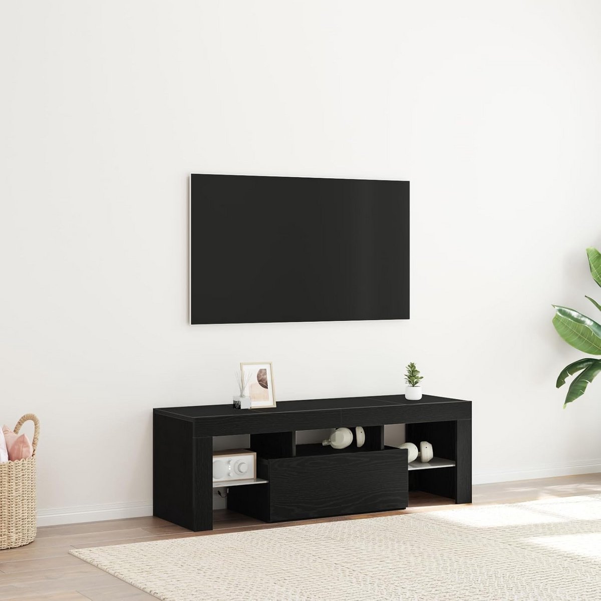 Moderne TV-meubel met LED-verlichting en lade Zwart Eiken