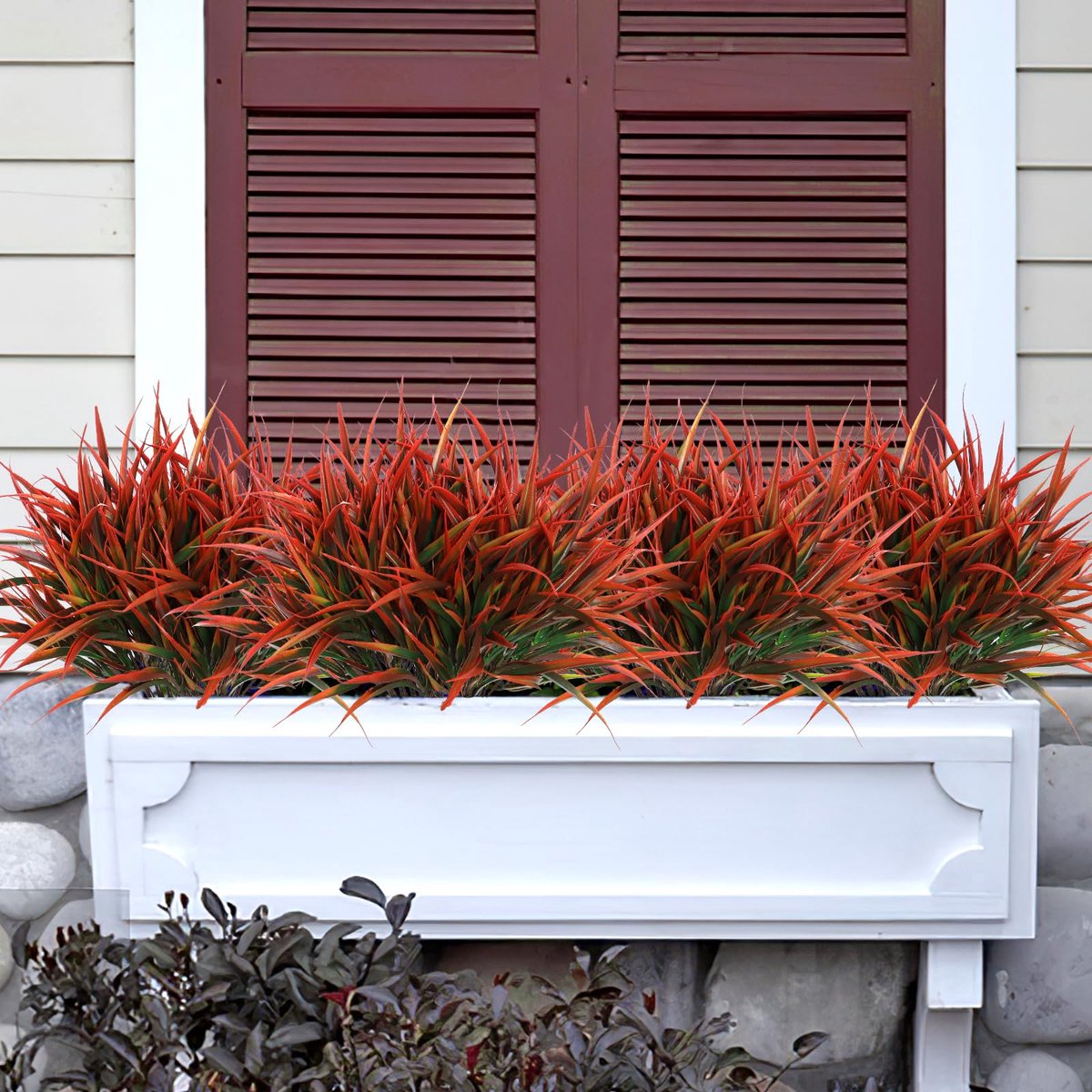 Unyqoos Set van 8 Weerbestendige Kunstplanten voor Tuin en Terras Decoratie, rood, 40 cm , 8 stuks