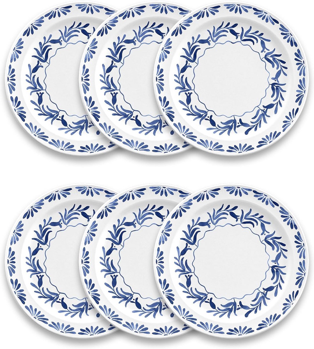 Set van 6 Dinerborden Blauw Wit 26,7 cm Melamine Onbreekbaar