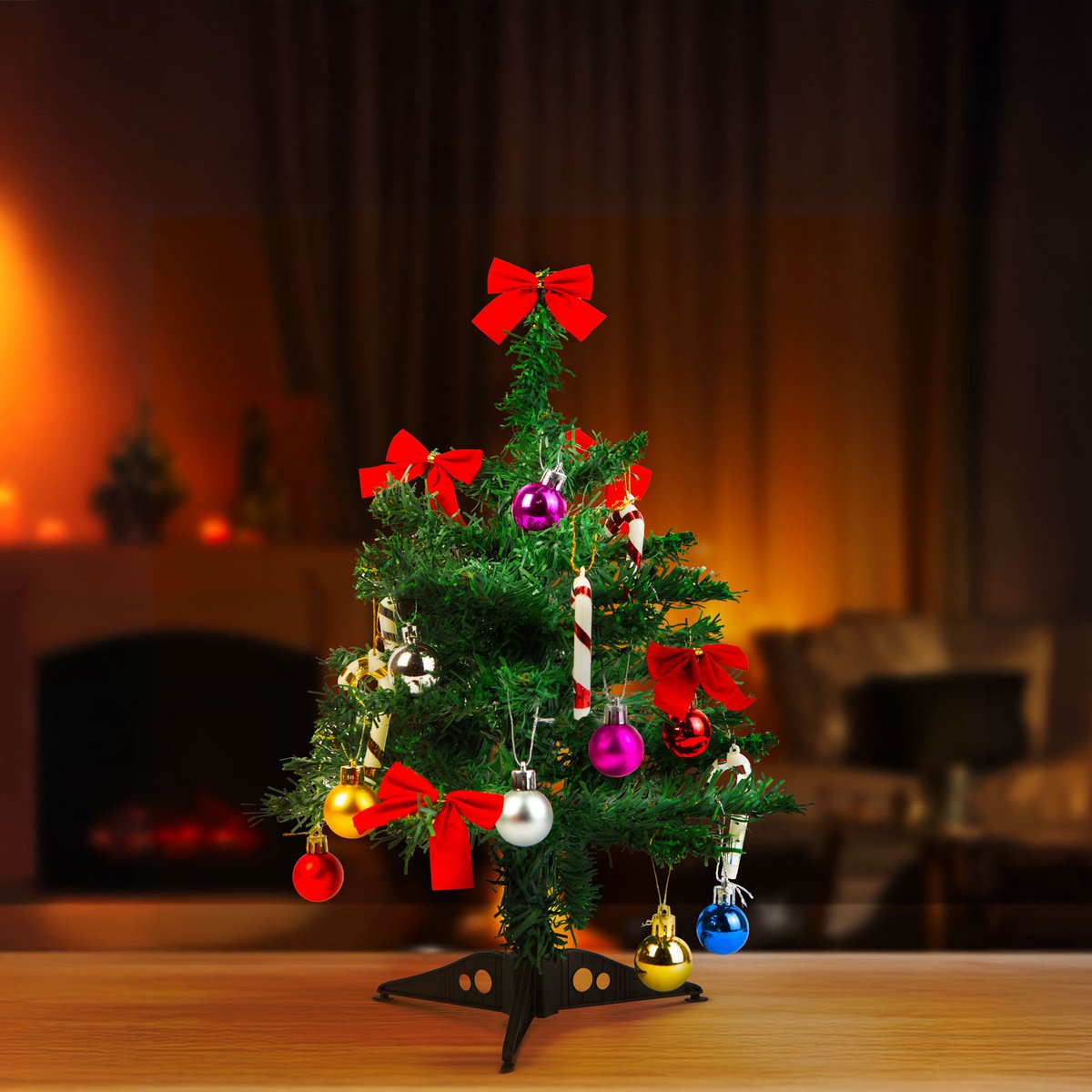 Kunstkerstboom set van kunststof – Mini kerstboom 40 cm met decoraties – Tafelkerstboom voor huis en kantoor - 1 Stuks [59748]