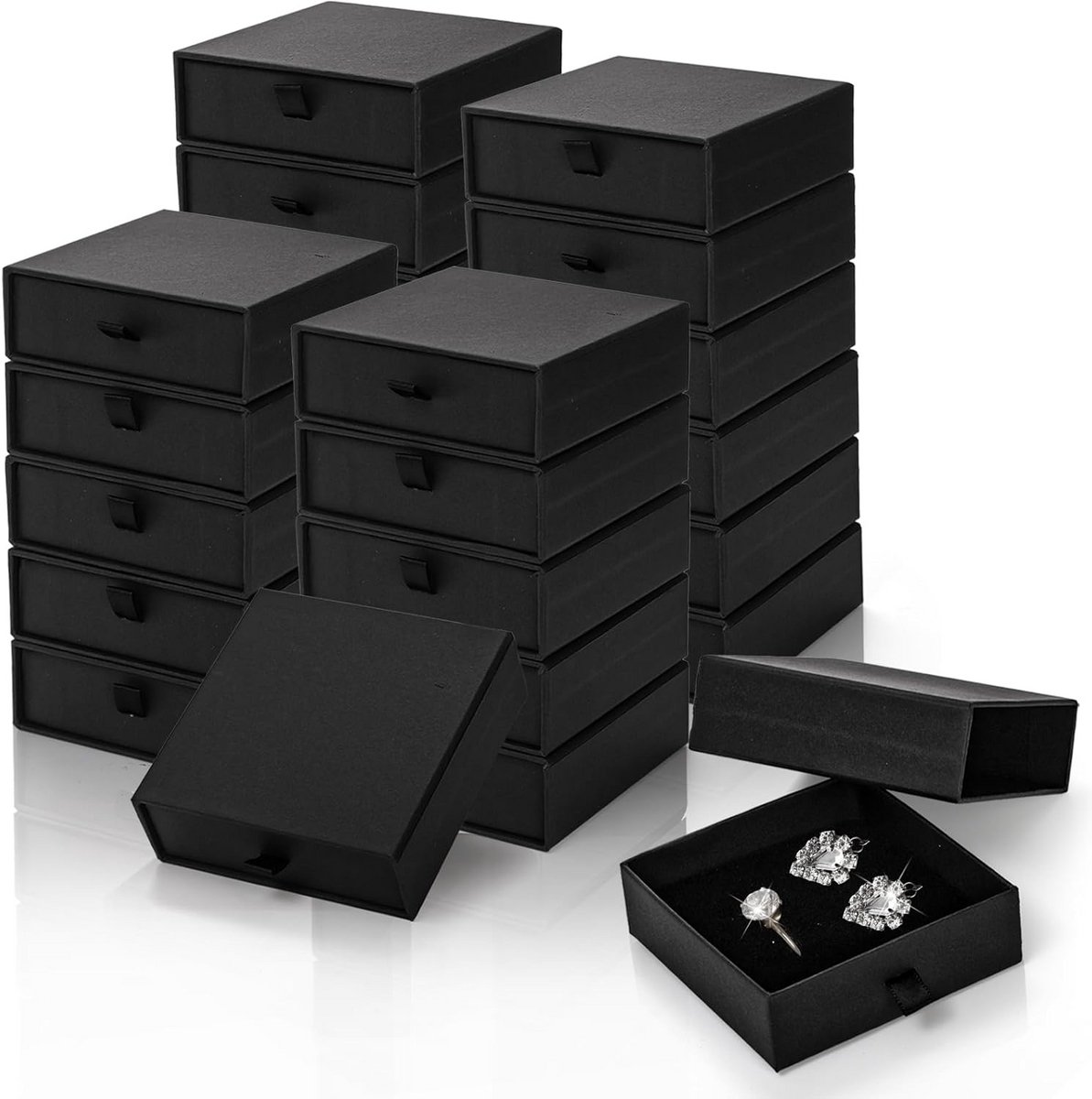 24 Stuks Kartonnen Geschenkdozen voor Sieraden: 9,5x9,5x3,5 cm Opslag Vitrine voor Kettingen, Armbanden en Oorbellen