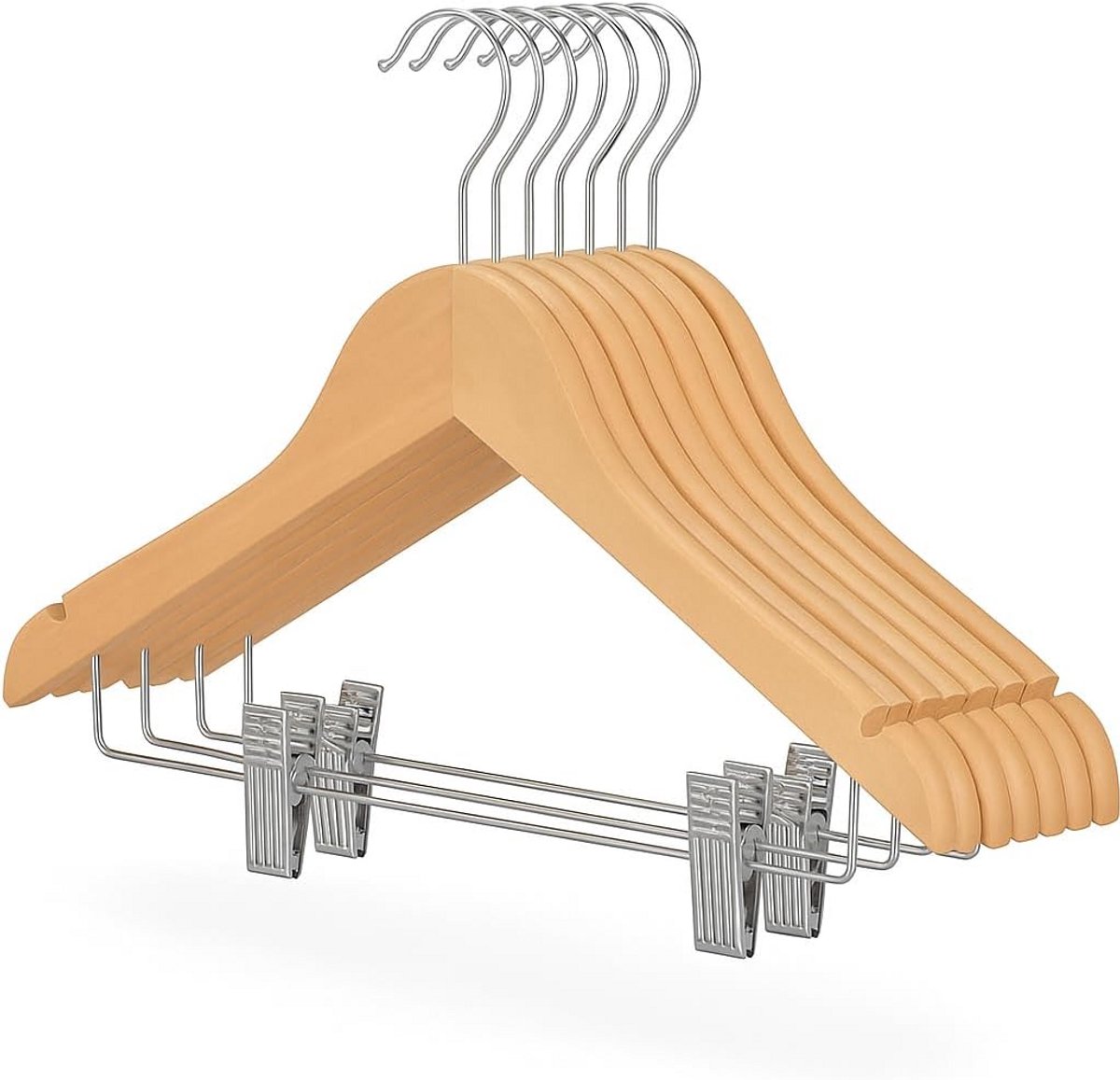 10x Duurzame Kledinghangers Hout-Look met Broekstang en Verstelbare Clips