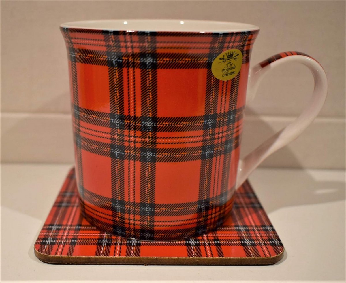 Mok en Onderzetter Set met Schots Tartan Ruitpatroon – Cadeau Idee