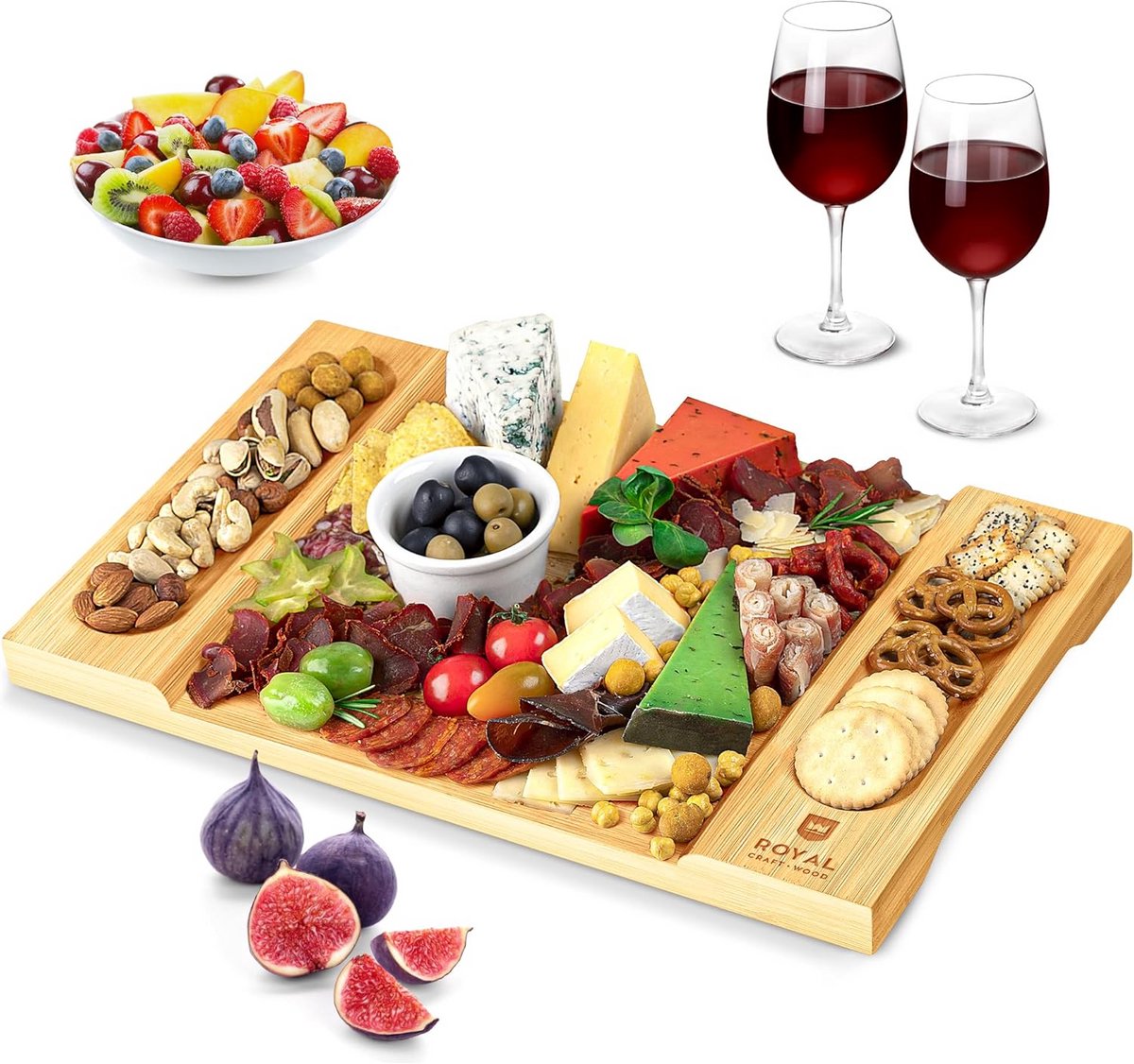 Luxe Houten Kaasplank en Serveerplank van Bamboe voor Charcuterie en Wijn