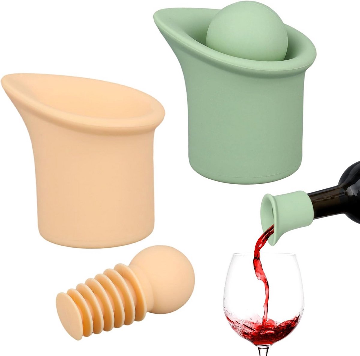 2-in-1 Siliconen Wijnflesstopper en Schenktuit Set voor Bewaren en Serveren