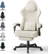 Soontrans-Beige-Gaming Stoel-met Inklapbare Voetensteun-Gamestoel Verstelbaar Rugleuning-Ergonomische Gaming Chair als Bureaustoel-Uitgerust Met Hoofdsteun en Lendensteun-PU-Leer-Computerstoel Gaming-Voor Volwassenen en Jongeren
