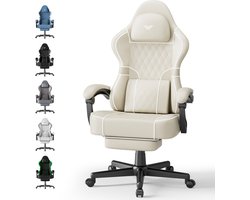 Soontrans-Beige-Gaming Stoel-met Inklapbare Voetensteun-Gamestoel Verstelbaar Rugleuning-Ergonomische Gaming Chair als Bureaustoel-Uitgerust Met Hoofdsteun en Lendensteun-PU-Leer-Computerstoel Gaming-Voor Volwassenen en Jongeren