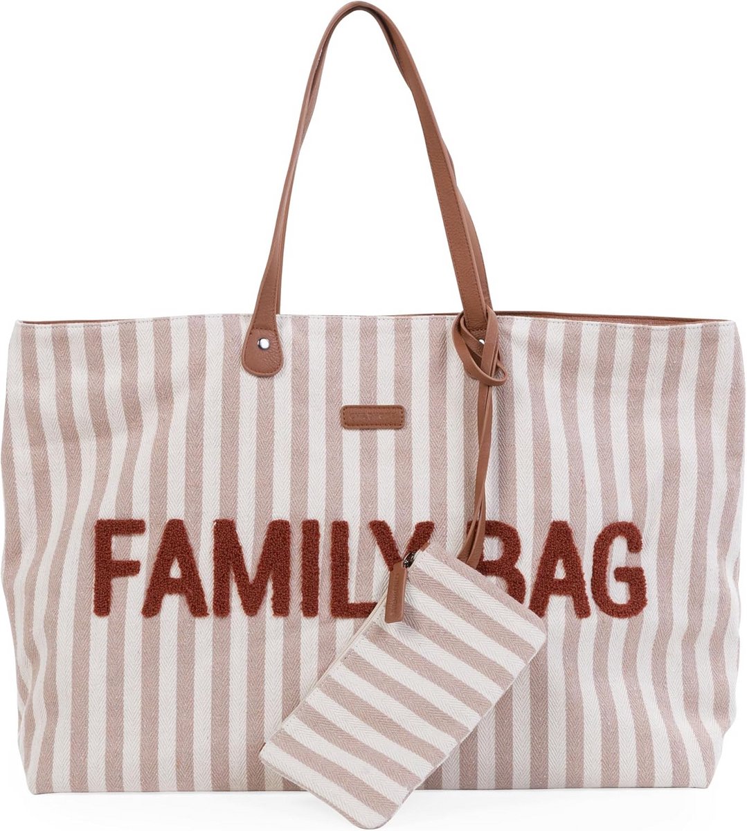 Grote Luiertas en Reis-/Weekendtas met Afneembare Tas - Terracotta Strepen