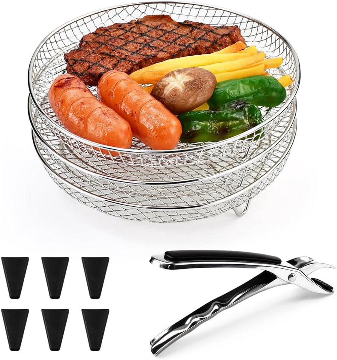 Stapbare Airfryer Roosterset RVS - 3 Lagen Bakrek voor Gelijkmatig Bakken en Drogen