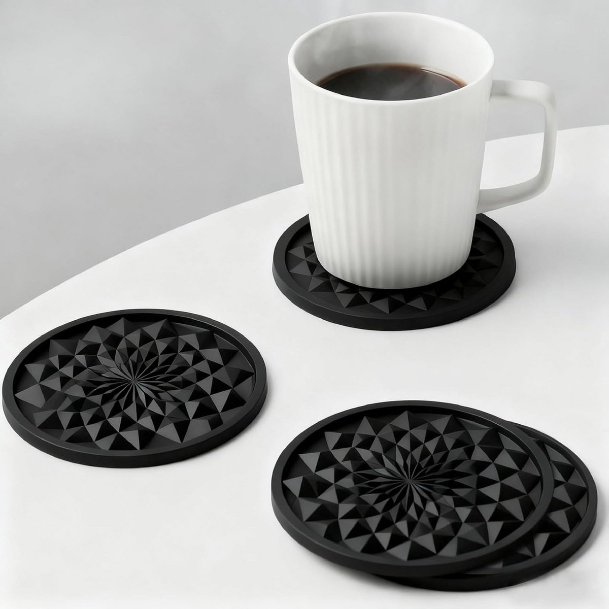 Set van 6 Ronde Siliconen Onderzetters met Houder - Hittebestendig & Antislip