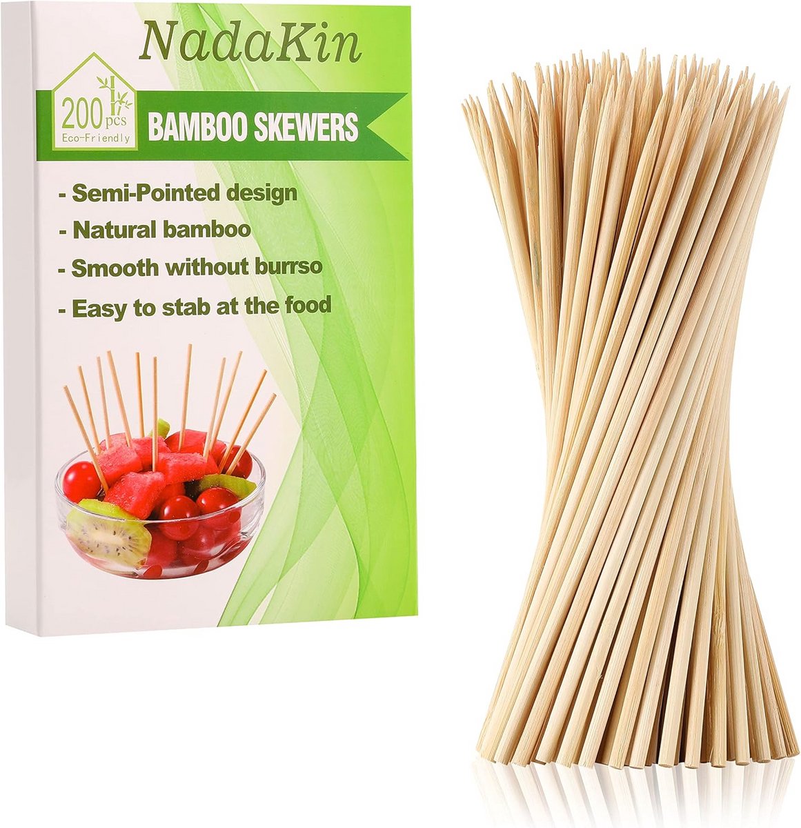 200 Stuks Bamboe Spiesjes 15 cm - Houten Prikkers voor Cocktails, Fruit, Kebab en BBQ