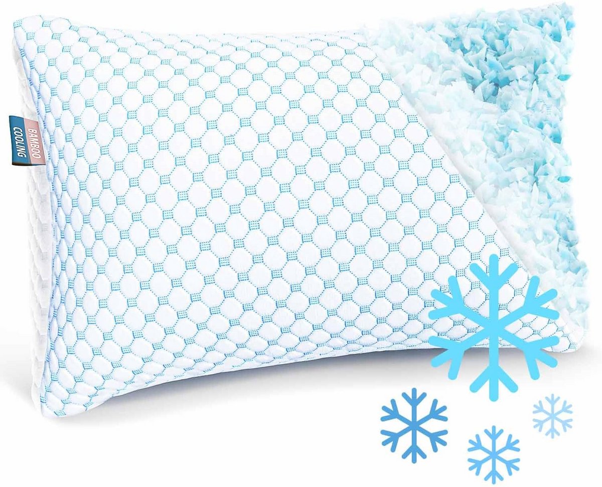 Verstelbaar Koel Kussen met Gelvlokken | Memory Foam voor Rug-, Zij- en Buikslapers | Queen Size