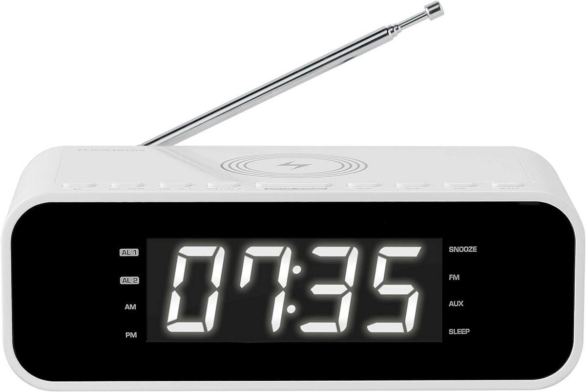 Wekker met Dubbel Alarm en Draadloze Oplader - Wit