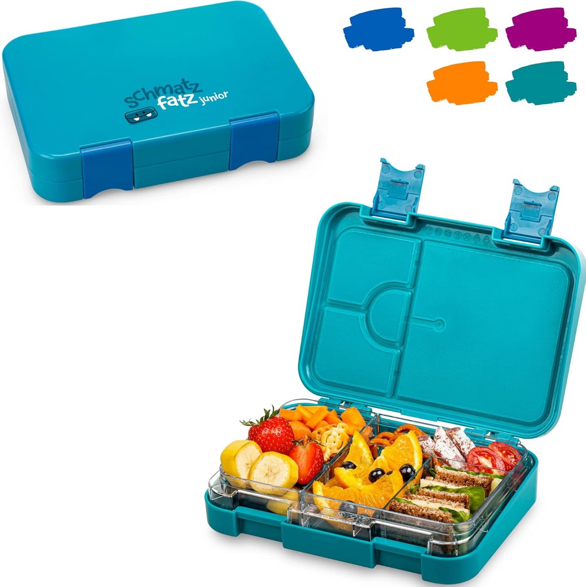 Junior lunchbox broodtrommel met variabele vakken - petrol kleur - kinder lunchbox